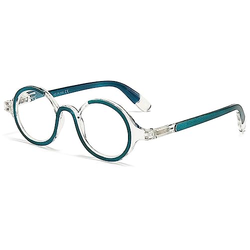 LANOMI Rund Lesebrille Damen Herren Blaulichtfilter Cool Leser Komfortabel Lesehillfe Sehhilfe Stilvolle Anti Blaulicht Computerbrille mit Federscharnieren Grün 3.0 von LANOMI