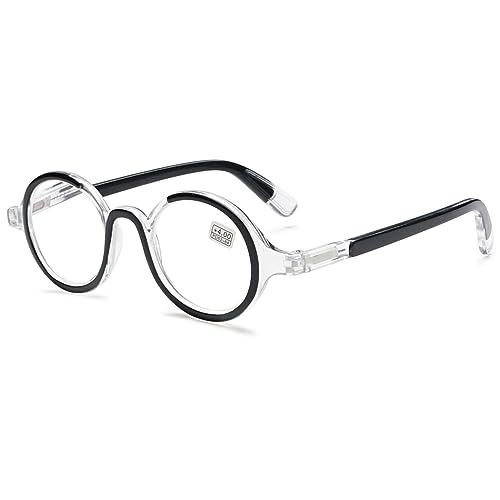 LANOMI Rund Lesebrille Damen Herren Blaulichtfilter Cool Leser Komfortabel Lesehillfe Sehhilfe Stilvolle Anti Blaulicht Computerbrille mit Federscharnieren Schwarz 4.0 von LANOMI