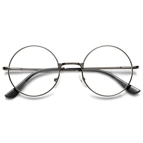 Lanomi Runde Lesebrille Metall Herren Damen Lesehilfe Classic Retro Nerdbrille Federscharnier Stil 60er Sehhilfe Brille mit Stärke Grau 0 von Lanomi