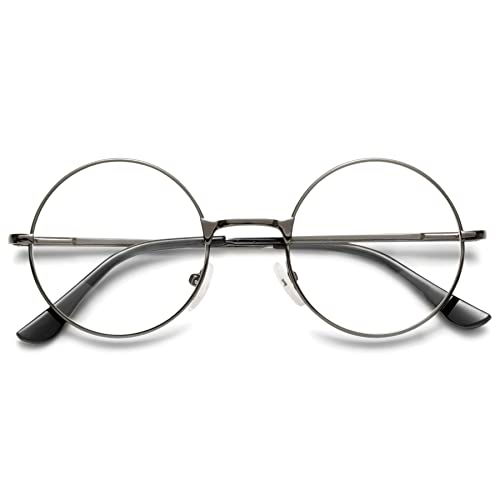 Lanomi Runde Lesebrille Metall Herren Damen Lesehilfe Classic Retro Nerdbrille Federscharnier Stil 60er Sehhilfe Brille mit Stärke Grau 3.0 von Lanomi