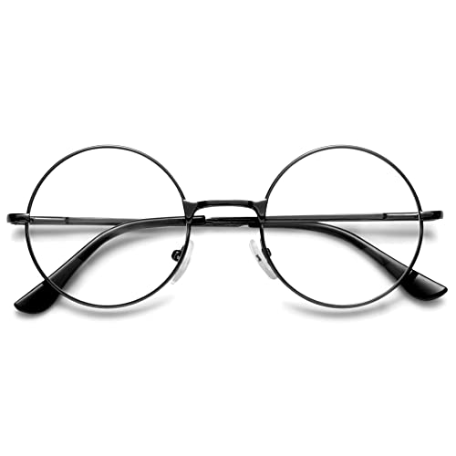 Lanomi Runde Lesebrille Metall Herren Damen Lesehilfe Classic Retro Nerdbrille Federscharnier Stil 60er Sehhilfe Brille mit Stärke Schwarz 2.0 von Lanomi