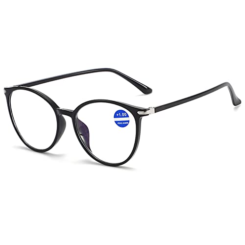 LANOMI Runden Lesebrille Blaulichtfilter Damen Herren Licht TR90 Rahmen Computer Lesehilfe Mode Cateye Brille mit Stärke Schwarz 2.0 von LANOMI