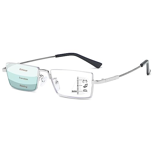 LANOMI Schmale Lesebrille Blaulichtfilter Herren Damen Gleitsichtbrille Halbrahmen Titan Metall Progressives Multifokal Lesehilfe Flexibel Halbbrille +1,0 bis +4,0 Silber(Multifokal) 1.0 von LANOMI