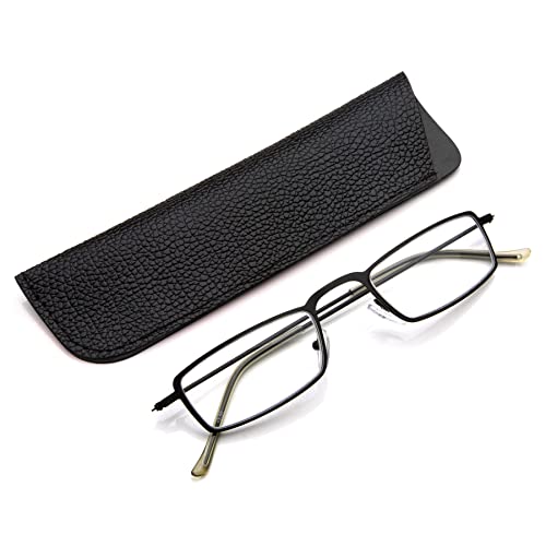 Lanomi Schmale Lesebrille Herren Damen Rechteck Metall Dünner Rahmen Leichte Vintage Lesehilfe Sehhilfe Vollbild Brille mit Sehstärke Schwarz 1.5 von Lanomi