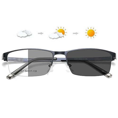 LANOMI Selbsttönende Computerbrille Blaulichtfilter Photochromic Brille für Herren Damen UV Schutz Metall Halbrahmen Rechteck Brillenfassungen Ohne Stärke Blau (Selbsttönende) von LANOMI