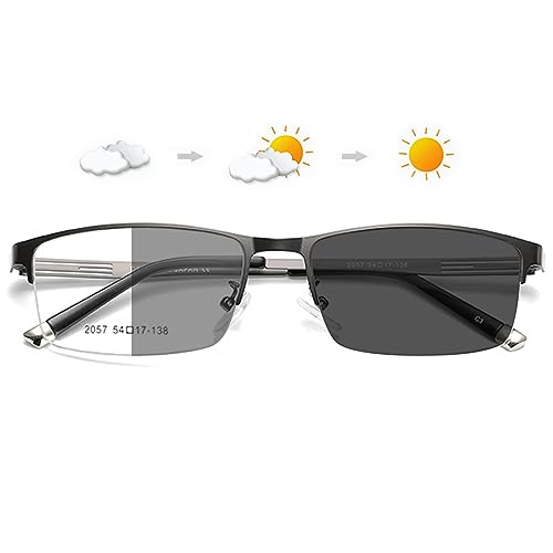 LANOMI Selbsttönende Computerbrille Blaulichtfilter Photochromic Brille für Herren Damen UV Schutz Metall Halbrahmen Rechteck Brillenfassungen Ohne Stärke Grau (Selbsttönende) von LANOMI