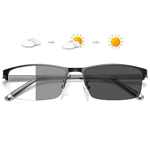 LANOMI Selbsttönende Computerbrille Blaulichtfilter Photochromic Brille für Herren Damen UV Schutz Metall Halbrahmen Rechteck Brillenfassungen Ohne Stärke Schwarz (Selbsttönende) von LANOMI