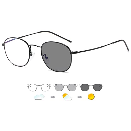 Lanomi Selbsttönende Rund Gleitsichtbrille Damen Herren Photochromic Progressive Multifokus Lesebrille Blaulichtfilter Metallrahmen UV400 Schutz Gleitsicht Schwarz Sonnenlesebrille 1.0 von Lanomi