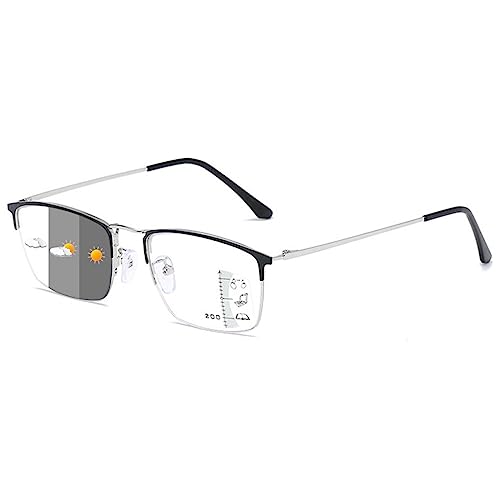 LANOMI Selbsttönende Gleitsicht Lesebrille Herren Gleitsichtbrille Photochromic Progressive Multifokus Blaulichtfilter Lesehilfe Halbrandbrille UV Schutz Sonnenlesebrille Silber(Photochromic) 2.5 von LANOMI