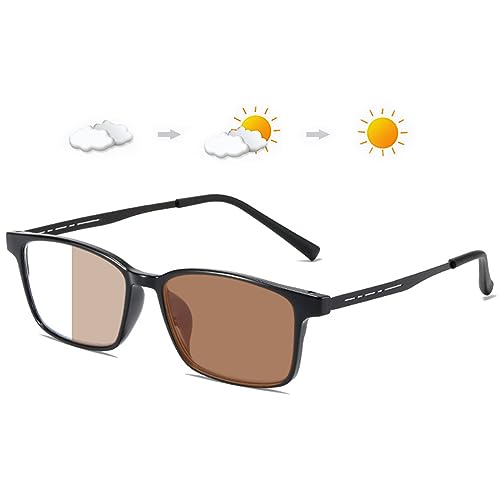 LANOMI Selbsttönende Lesebrille Herren Damen Blaulichtfilter Photochrome Lesehilfe Rechteck UV Schutz Sehhilfe Flexibel Vollbild Sonnen Brille mit Sehstärke Helles Schwarz (Selbsttönende Braun) 2.0 von LANOMI