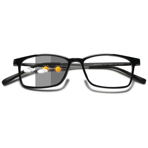 Lanomi Selbsttönende Lesebrille Herren Damen Blaulichtfilter Photochrome Lesehilfe Rechteck UV Schutz Sehhilfe Flexibel Vollbild Sonnen Brille mit Sehstärke Helles Schwarz (Selbsttönende Grey) 1.0 von Lanomi