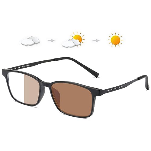 LANOMI Selbsttönende Lesebrille Herren Damen Blaulichtfilter Photochrome Lesehilfe Rechteck UV Schutz Sehhilfe Flexibel Vollbild Sonnen Brille mit Sehstärke Matt Schwarz (Selbsttönende Braun) 2.5 von LANOMI