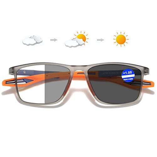 Lanomi Selbsttönende Sonnen Lesebrille Blaulichtfilter Damen Herren Photochrome Lesehilfe Rechteckig Flexibel UV400 Schutz Sonnenbrille +1,0 bis +4,0 Grau Rahmen Orange Arm(Grau photochrom) 1.0 von Lanomi