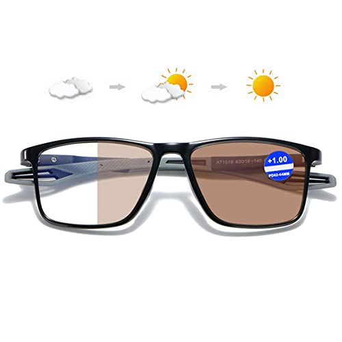 Lanomi Selbsttönende Sonnen Lesebrille Blaulichtfilter Damen Herren Photochrome Lesehilfe Rechteckig Flexibel UV400 Schutz Sonnenbrille +1,0 bis +4,0 Schwarz Rahmen Grau Arm(Braun photochrom) 1.5 von Lanomi