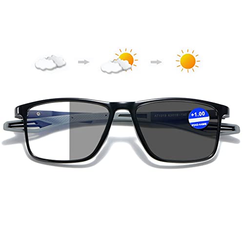 Lanomi Selbsttönende Sonnen Lesebrille Blaulichtfilter Damen Herren Photochrome Lesehilfe Rechteckig Flexibel UV400 Schutz Sonnenbrille +1,0 bis +4,0 Schwarz Rahmen Grau Arm(Grau photochrom) 1.0 von Lanomi