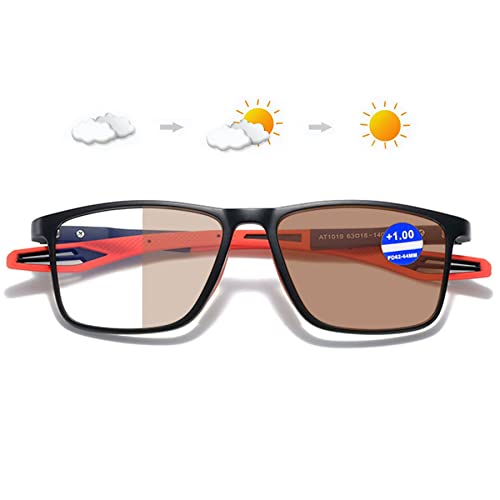 Lanomi Selbsttönende Sonnen Lesebrille Blaulichtfilter Damen Herren Photochrome Lesehilfe Rechteckig Flexibel UV400 Schutz Sonnenbrille +1,0 bis +4,0 Schwarz Rahmen Rot Arm(Braun photochrom) 2.0 von Lanomi