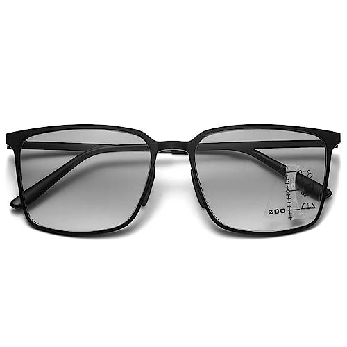 Lanomi Sonnen Lesebrille Blaulichtfilter Gleitsichtbrille Damen Herren Progressive Multifocal Sonnenleser Metall Lesehillfe UV Schutz Brille mit Stärke Schwarz 3.5 von Lanomi