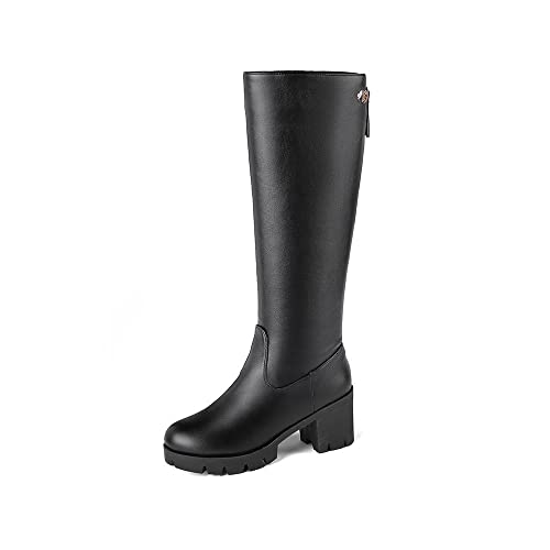 LANTUI 2021 Herbst und Winter Damenstiefel Weihnachtsstiefel wasserdichte Plateau-Rückenreißverschluss-Kniestiefel Damenstiefel Damenschuhe,Black-45 von LANTUI