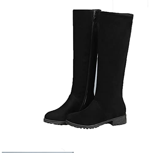 LANTUI 2021 Herbst und Winter knielange Stiefel runde Zehe niedriger Absatz quadratischer Absatz rutschfester seitlicher Reißverschluss lange Röhren Damenstiefel Damenschuhe,Black-48 von LANTUI