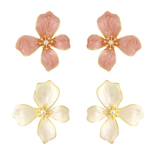 2 Paar Blumen-Ohrringe für Damen, trendiges rosa Blütenblatt, Blumen-Ohrstecker, Boho, weiße Blume, Blüte, Sommer, hawaiianisches Meer, Ohrschmuck, Accessoires, Geschenke für Sie, Zink, Kein Edelstein 2 Paar Blumen-Ohrringe für Damen, trendiges rosa Blütenblatt, Blumen-Ohrstecker, Boho, weiße Blume, Blüte, Sommer, hawaiianisches Meer, Ohrschmuck, Accessoires, Geschenke für Sie, Zink, Kein Edelstein von LANWLOSI