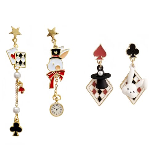 2 Paar Herzkönigin-Ohrringe für Frauen, Spielkarten-Ohrringe, rotes Herz, Ass, Pokerkarte, Ohrringe, Königin der Herzen, Schmuckzubehör für Alice im Wunderland Mottoparty, Zink, Kein Edelstein 2 Paar Herzkönigin-Ohrringe für Frauen, Spielkarten-Ohrringe, rotes Herz, Ass, Pokerkarte, Ohrringe, Königin der Herzen, Schmuckzubehör für Alice im Wunderland Mottoparty, Zink, Kein Edelstein von LANWLOSI