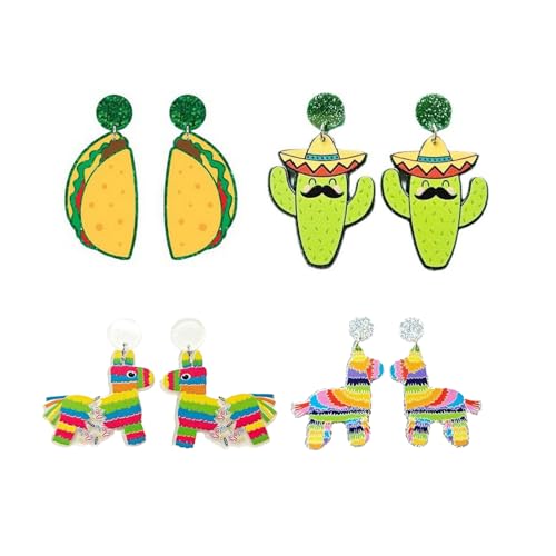 4 Paar Cinco De Mayo Ohrringe für Damen, Acryl, mexikanische Tropfenohrringe, Kaktus, Pferd, Taco, baumelnde Ohrringe, mexikanische Themenparty, Fiesta-Schmuck, Cinco de Mayo, Outfit-Zubehör, Acryl 4 Paar Cinco De Mayo Ohrringe für Damen, Acryl, mexikanische Tropfenohrringe, Kaktus, Pferd, Taco, baumelnde Ohrringe, mexikanische Themenparty, Fiesta-Schmuck, Cinco de Mayo, Outfit-Zubehör, Acryl von LANWLOSI