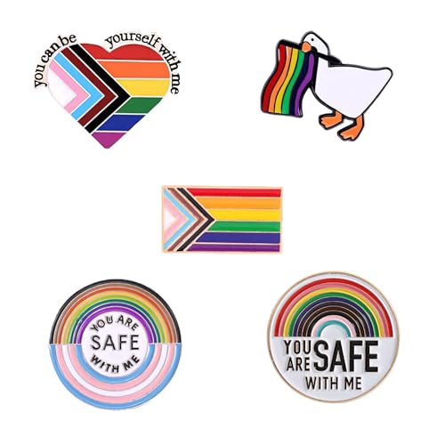5-teiliges Stolznadel-Set für Männer und Frauen, Progress Pride, Emaille, Legierung, Anstecknadeln, Regenbogenflagge, Herz, Ente, You're Safe with Me, Broschen, LGBT, Schwul, Lesben, Schmuckzubehör 5-teiliges Stolznadel-Set für Männer und Frauen, Progress Pride, Emaille, Legierung, Anstecknadeln, Regenbogenflagge, Herz, Ente, You're Safe with Me, Broschen, LGBT, Schwul, Lesben, Schmuckzubehör von LANWLOSI