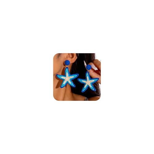 Blaue Bast-Seestern-Ohrringe für Damen, trendiger blauer Bast, Seestern, baumelnde Ohrringe, Bohemian-Stil, handgewebt, Seestern, Sommer, Strand, Ohrschmuck, Geschenke für Sie, Bast, Kein Edelstein Blaue Bast-Seestern-Ohrringe für Damen, trendiger blauer Bast, Seestern, baumelnde Ohrringe, Bohemian-Stil, handgewebt, Seestern, Sommer, Strand, Ohrschmuck, Geschenke für Sie, Bast, Kein Edelstein von LANWLOSI