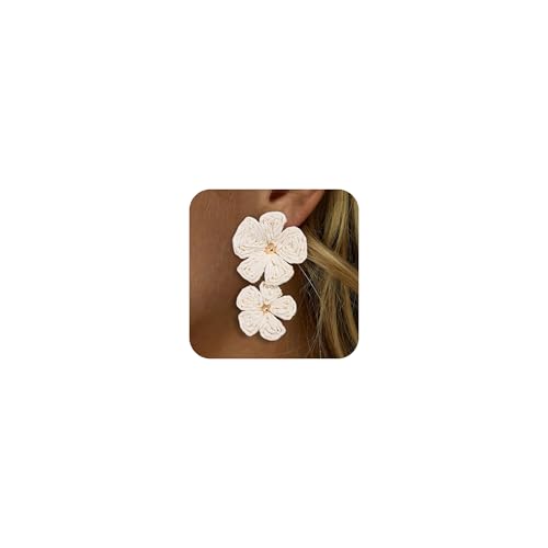 Boho-Bast Blumen-Ohrringe für Damen, weiße Blume, baumelnde Ohrringe, handgefertigt, Bast, Blumen-Ohrringe, Sommer, Strand, Urlaub, Zubehör für Sie, Rattan, Kein Edelstein Boho-Bast Blumen-Ohrringe für Damen, weiße Blume, baumelnde Ohrringe, handgefertigt, Bast, Blumen-Ohrringe, Sommer, Strand, Urlaub, Zubehör für Sie, Rattan, Kein Edelstein von LANWLOSI