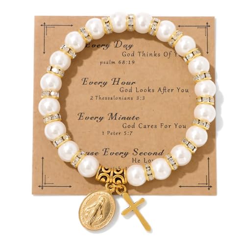 Erstkommunion-Armband, Geschenke für Frauen, Taufe, Konfirmation, Armband, verstellbare Kreuz-Armbänder, katholische, christliche, religiöse Armbänder, 1. Kommunion, Geschenke, Taufgeschenke für Erstkommunion-Armband, Geschenke für Frauen, Taufe, Konfirmation, Armband, verstellbare Kreuz-Armbänder, katholische, christliche, religiöse Armbänder, 1. Kommunion, Geschenke, Taufgeschenke für von LANWLOSI