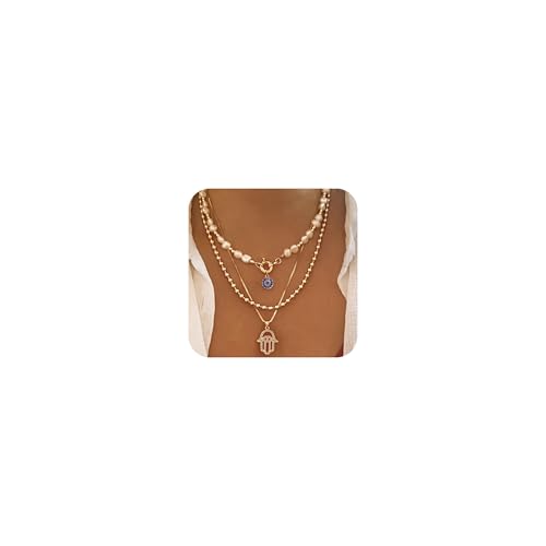 Evil Eye Halskette für Damen, Strass, böser Blick, Anhänger, Halskette, geschichtet, Gold, Perlen, Halskette, böser Blick, Glücksschutz, Schmuck, Geschenk für Sie, Zink, Kein Edelstein Evil Eye Halskette für Damen, Strass, böser Blick, Anhänger, Halskette, geschichtet, Gold, Perlen, Halskette, böser Blick, Glücksschutz, Schmuck, Geschenk für Sie, Zink, Kein Edelstein von LANWLOSI