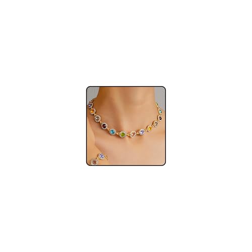 LANWLOSI Bunte Halskette für Damen, mehrfarbig, Kristall-Halsband, glitzernde Strasssteine, Choker, Glitzer, Abschlussball, Hochzeit, Party, Schmuckzubehör für Sie, Edelstein, Zirkonia LANWLOSI Bunte Halskette für Damen, mehrfarbig, Kristall-Halsband, glitzernde Strasssteine, Choker, Glitzer, Abschlussball, Hochzeit, Party, Schmuckzubehör für Sie, Edelstein, Zirkonia von LANWLOSI