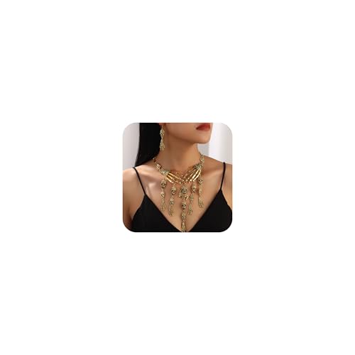 LANWLOSI Halloween-Skelett-Halsketten-Ohrring-Set für Damen, Gothic-Totenkopf-Skelett-Anhänger, Halskette, Vintage-Totenkopf-Ohrringe, Halloween-Kostüm, Schmuck-Zubehör, Zink, Kein edelstein LANWLOSI Halloween-Skelett-Halsketten-Ohrring-Set für Damen, Gothic-Totenkopf-Skelett-Anhänger, Halskette, Vintage-Totenkopf-Ohrringe, Halloween-Kostüm, Schmuck-Zubehör, Zink, Kein edelstein von LANWLOSI
