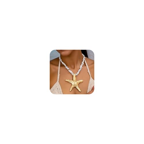 LANWLOSI Klobige goldene Seestern-Halskette für Damen, großer Seestern-Anhänger, Halskette, Naturstein, Perlen, Choker, Sommer, Strand, Meer, Stern, Schmuckzubehör, Zink, Kein Edelstein LANWLOSI Klobige goldene Seestern-Halskette für Damen, großer Seestern-Anhänger, Halskette, Naturstein, Perlen, Choker, Sommer, Strand, Meer, Stern, Schmuckzubehör, Zink, Kein Edelstein von LANWLOSI