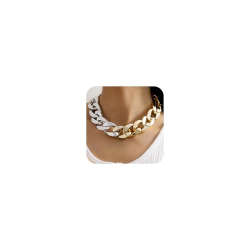 LANWLOSI Zweifarbige Halskette für Damen, gemischte Metallgliederkette, klobig, Gold und Silber, dicke Kette, kubanische Gliederkette, Choker, klobige Statement-Halskette, Schmuckgeschenke, Metall LANWLOSI Zweifarbige Halskette für Damen, gemischte Metallgliederkette, klobig, Gold und Silber, dicke Kette, kubanische Gliederkette, Choker, klobige Statement-Halskette, Schmuckgeschenke, Metall von LANWLOSI