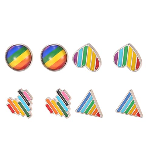 Ohrstecker-Set für Männer und Frauen, trendige Regenbogen-Ohrstecker, bunt, rundes Herz, Dreieck-Ohrstecker, lesbisch, schwul, bisexuell, LGBTQ, Ohrschmuck, Zubehör, 4 Paar, Zink, Kein Edelstein Ohrstecker-Set für Männer und Frauen, trendige Regenbogen-Ohrstecker, bunt, rundes Herz, Dreieck-Ohrstecker, lesbisch, schwul, bisexuell, LGBTQ, Ohrschmuck, Zubehör, 4 Paar, Zink, Kein Edelstein von LANWLOSI