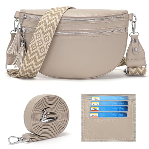 LANXINGLUO Bauchtasche Damen groß umhängetasche Damen Gross Crossbody Bag Mit Kreditkartenfach und 2 Schultergurten Handtasche hellkhaki von LANXINGLUO
