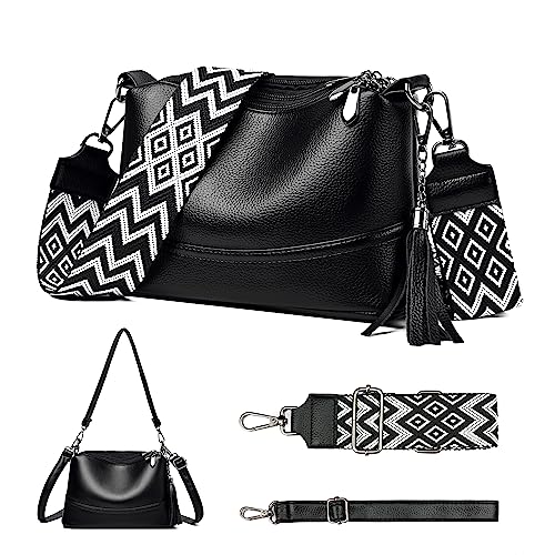 LANXINGLUO Kleine Handtasche Damen Umhängetasche Schwarz Handbags For Women Mehrere Taschen Mit 3 austauschbaren Schultergurten von LANXINGLUO