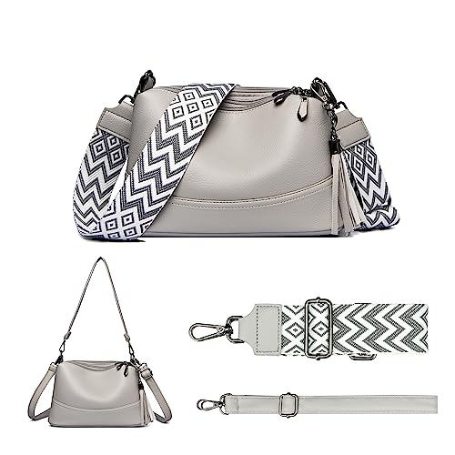 LANXINGLUO Umhängetasche Damen Klein Handtasche Mehrere Taschen Crossbody Bag Grau Mit 3 austauschbaren Schultergurten von LANXINGLUO