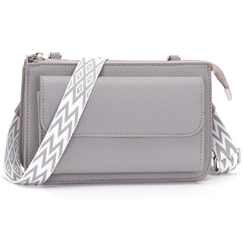 LANXINGLUO kleine umhängetasche Damen Handytasche zum umhängen Damen Crossbody Bag 2,5 cm Abnehmbarer Schultergurt umhängetasche klein Grau Lila von LANXINGLUO