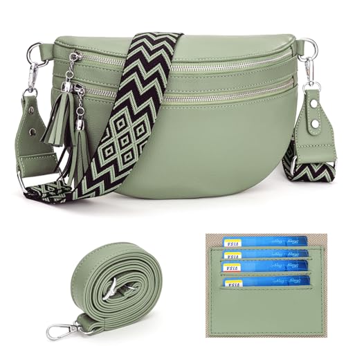 LANXINGLUO umhängetasche damen gross bauchtasche damen stylisch crossbody bag damen breiter gurt Mit Kreditkartenfach und 2 Schultergurten-hellgrün von LANXINGLUO