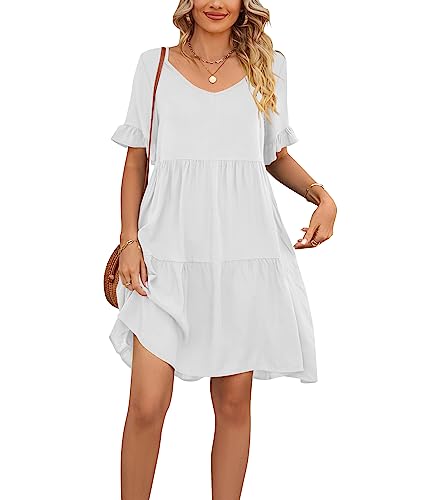 LANXUANR Damen Freizeitkleid, V-Ausschnitt, Rock, Rüschenmanschette Sommer Strandkleider von LANXUANR