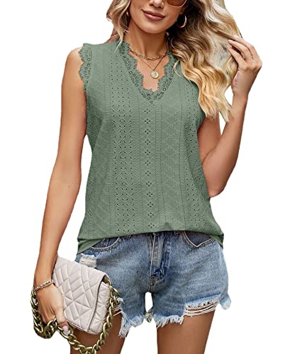 LANXUANR Damen-Tanktop mit V-Ausschnitt, ärmellose Spitze, aushöhlen, Damen-Shirt-Top von LANXUANR