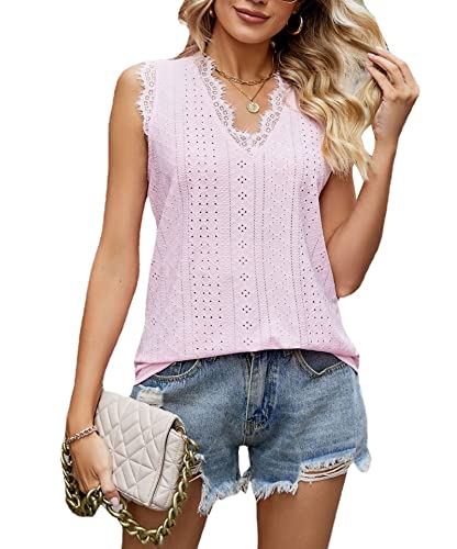 LANXUANR Damen-Tanktop mit V-Ausschnitt, ärmellose Spitze, aushöhlen, Damen-Shirt-Top von LANXUANR