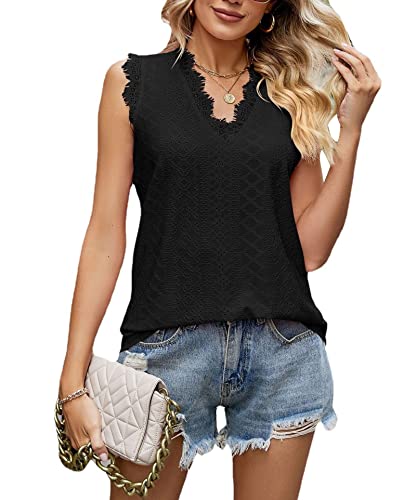 LANXUANR Damen-Tanktop mit V-Ausschnitt, ärmellose Spitze, aushöhlen, Damen-Shirt-Top von LANXUANR