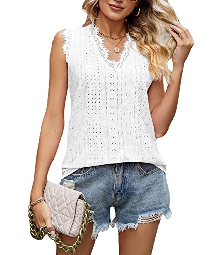 LANXUANR Damen-Tanktop mit V-Ausschnitt, ärmellose Spitze, aushöhlen, Damen-Shirt-Top von LANXUANR