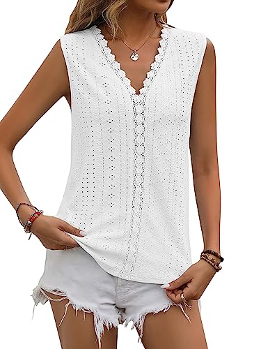 LANXUANR Damen Tanktop mit V-Ausschnitt und Spitze, ärmellos, Damen Freizeithemd von LANXUANR