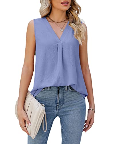 LANXUANR Damen Weste Damen Shirt Top V-Ausschnitt ärmelloses lockeres Chiffon-Tanktop von LANXUANR