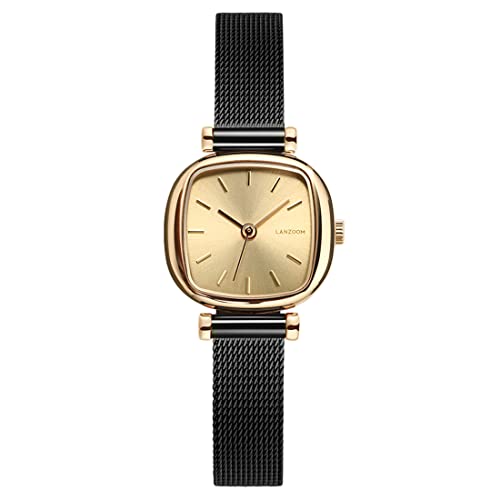 LANZOOM Damen-Armbanduhr, Quarz, 316L Edelstahl, quadratische Uhr, quadratisches Zifferblatt, modisch und vielseitig,für Feiertage und besondere Anlässe, Gold, Retro von LANZOOM