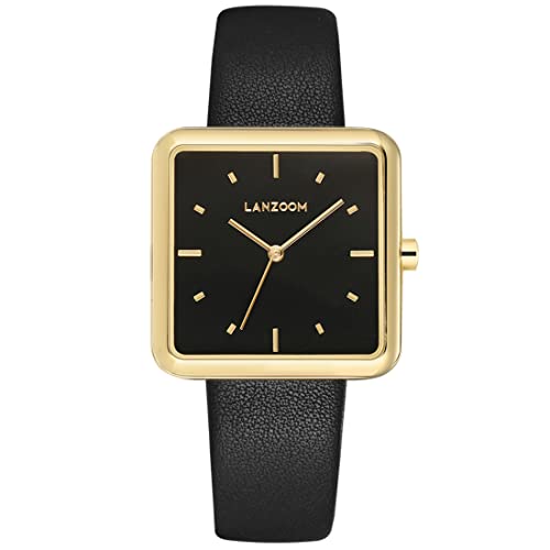 LANZOOM Damenuhr Retro Frosted Schwarz Zifferblatt mit Lederband Uhr Serie Haway., Black von LANZOOM